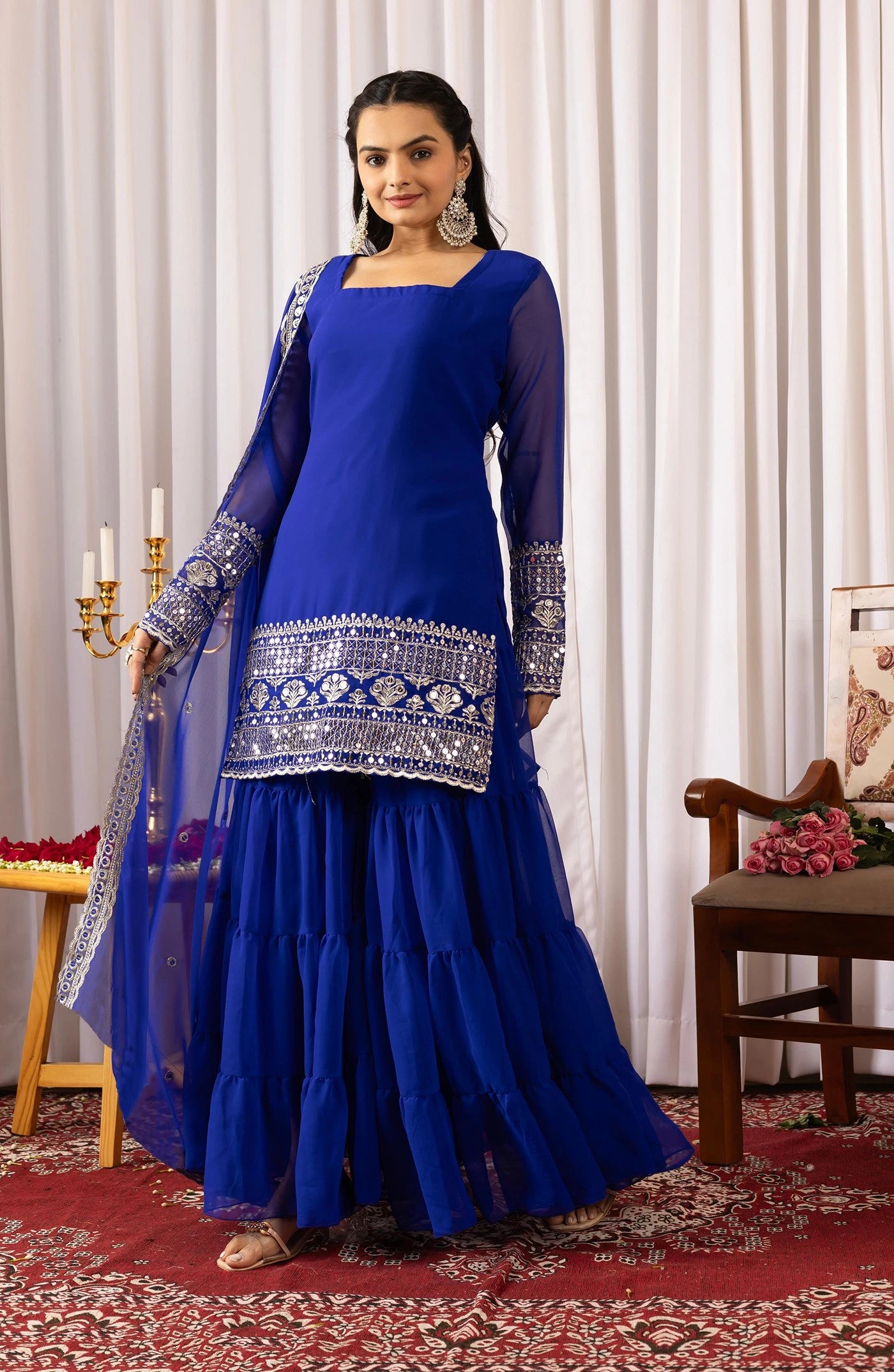 Blue Embroidery Georgette Suit