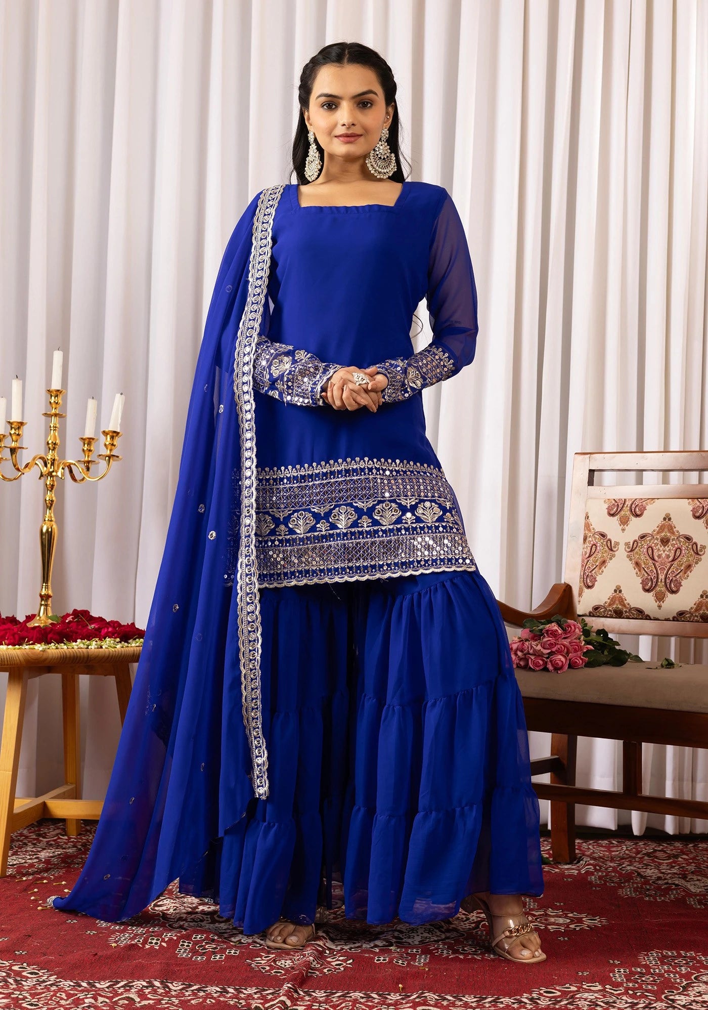 Blue Embroidery Georgette Suit