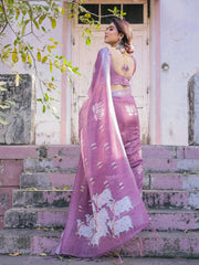 Purple Soft Linen Cotton Printed Saree
