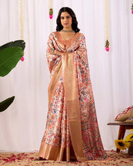 Buy Soft Peach Floral Lichi Silk Saree | Kalyanja
