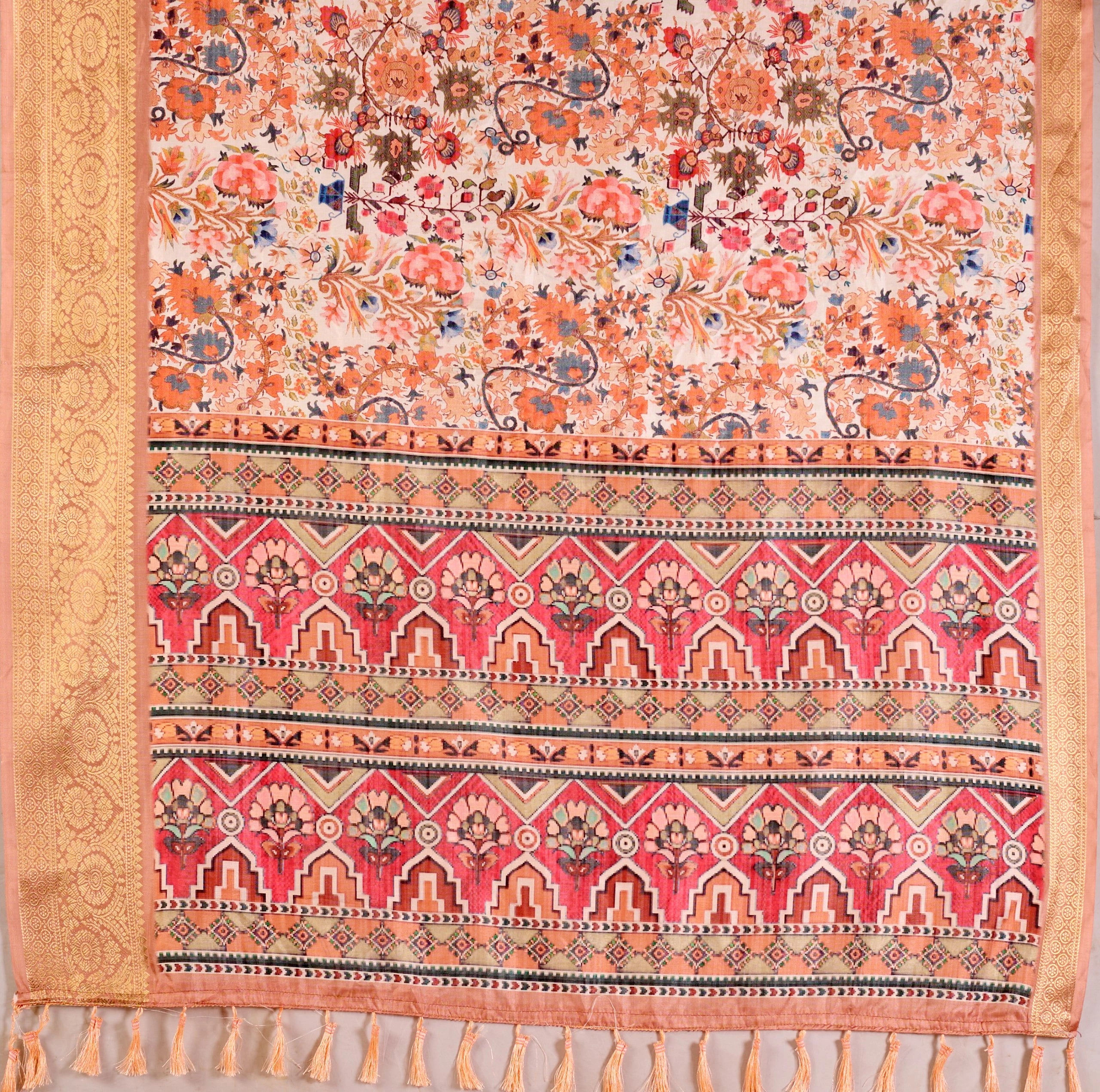 Buy Soft Peach Floral Lichi Silk Saree | Kalyanja