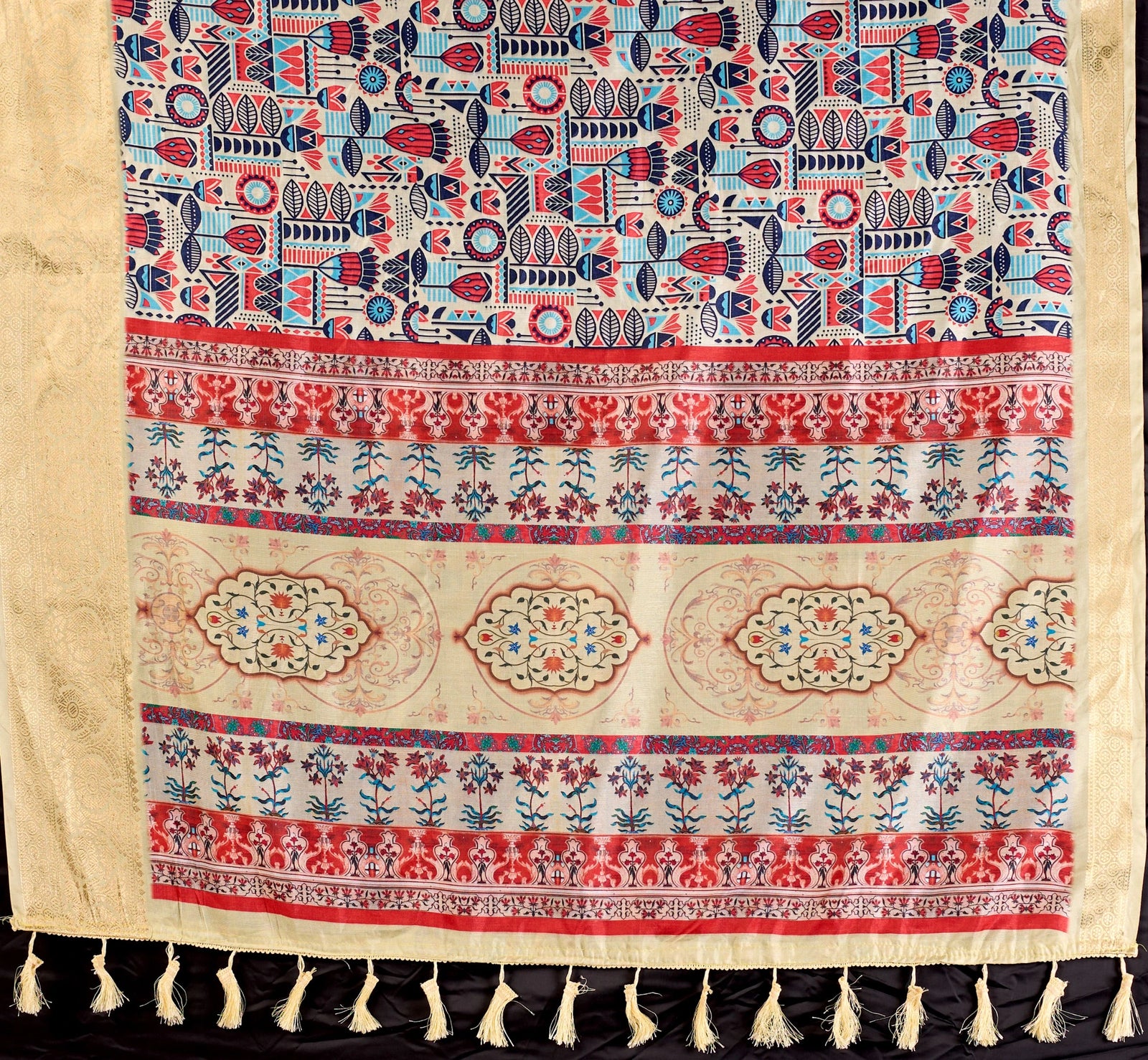 Buy Beige Digital Weaving Lichi Silk Saree | Kalyanja
