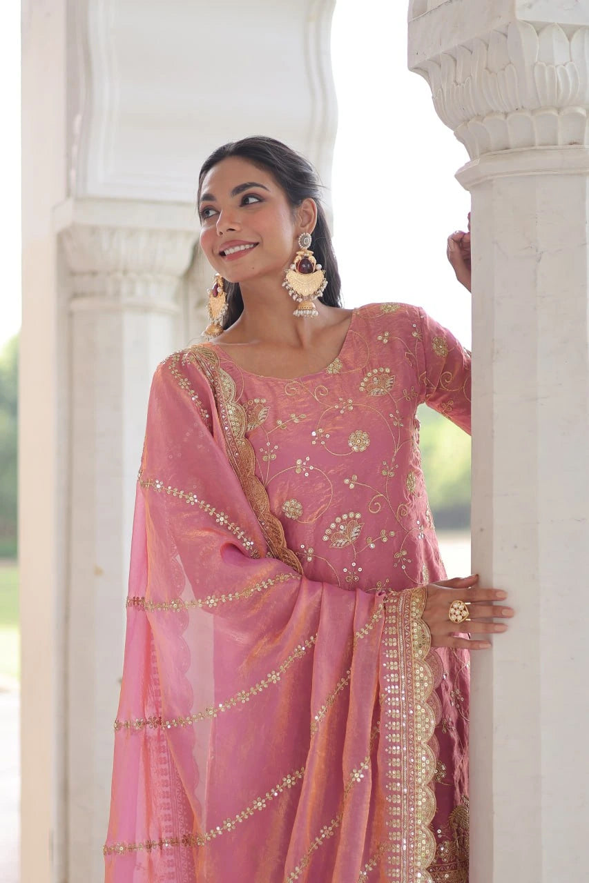 Light Pink Sequins & Zari Embroidered Work Fendy Suit - kalyanja