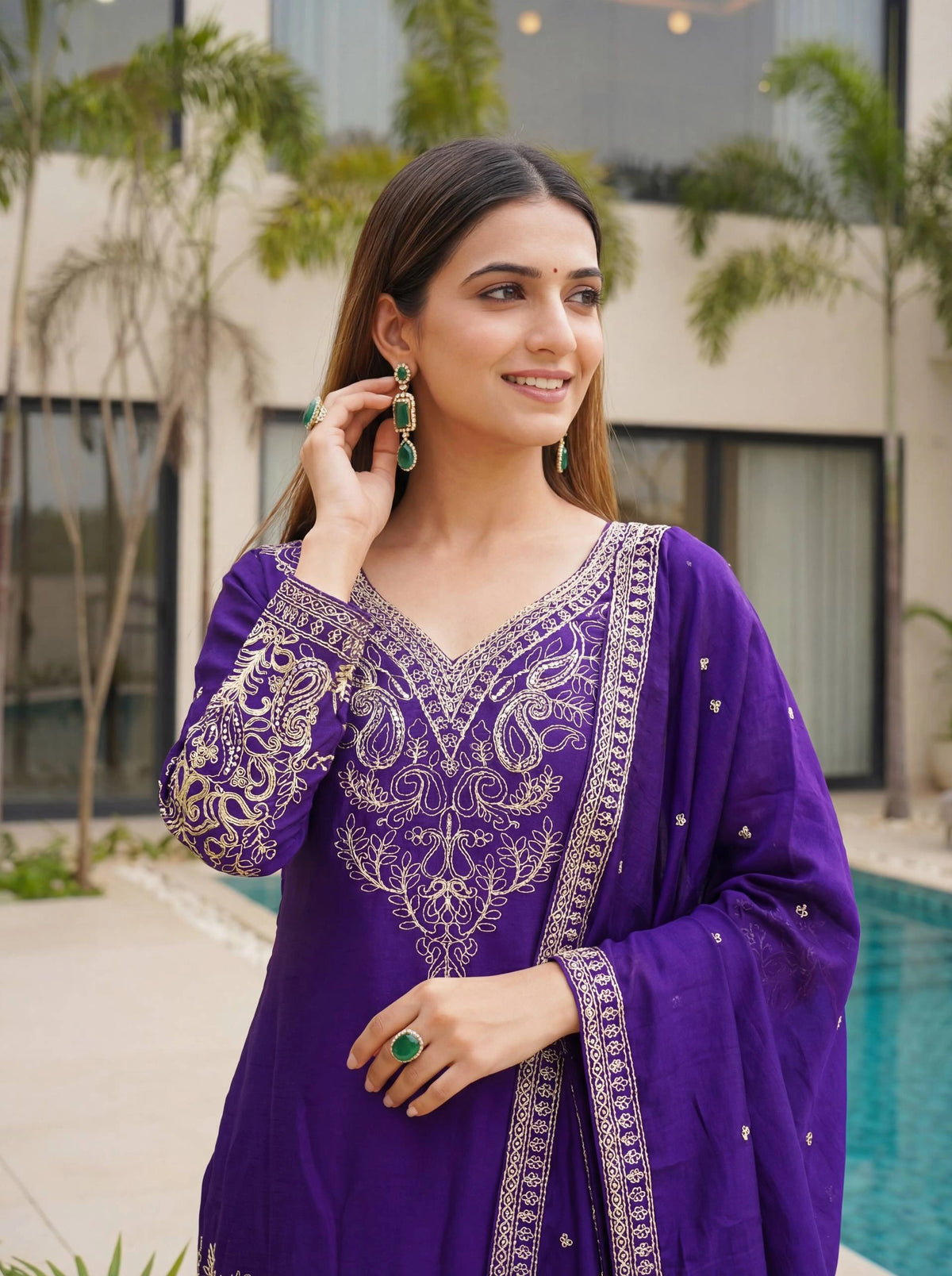 Sohini Elegant Embroidered Chinon Silk Suit - kalyanja