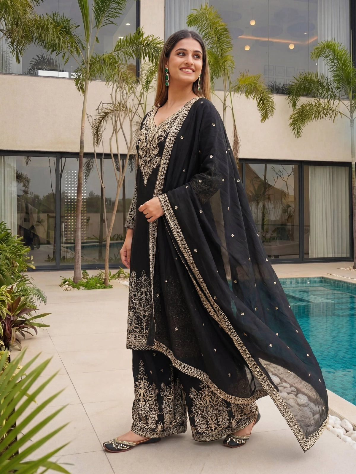 Rashmi Designer Chinon Silk Plazzo Suit Set - kalyanja