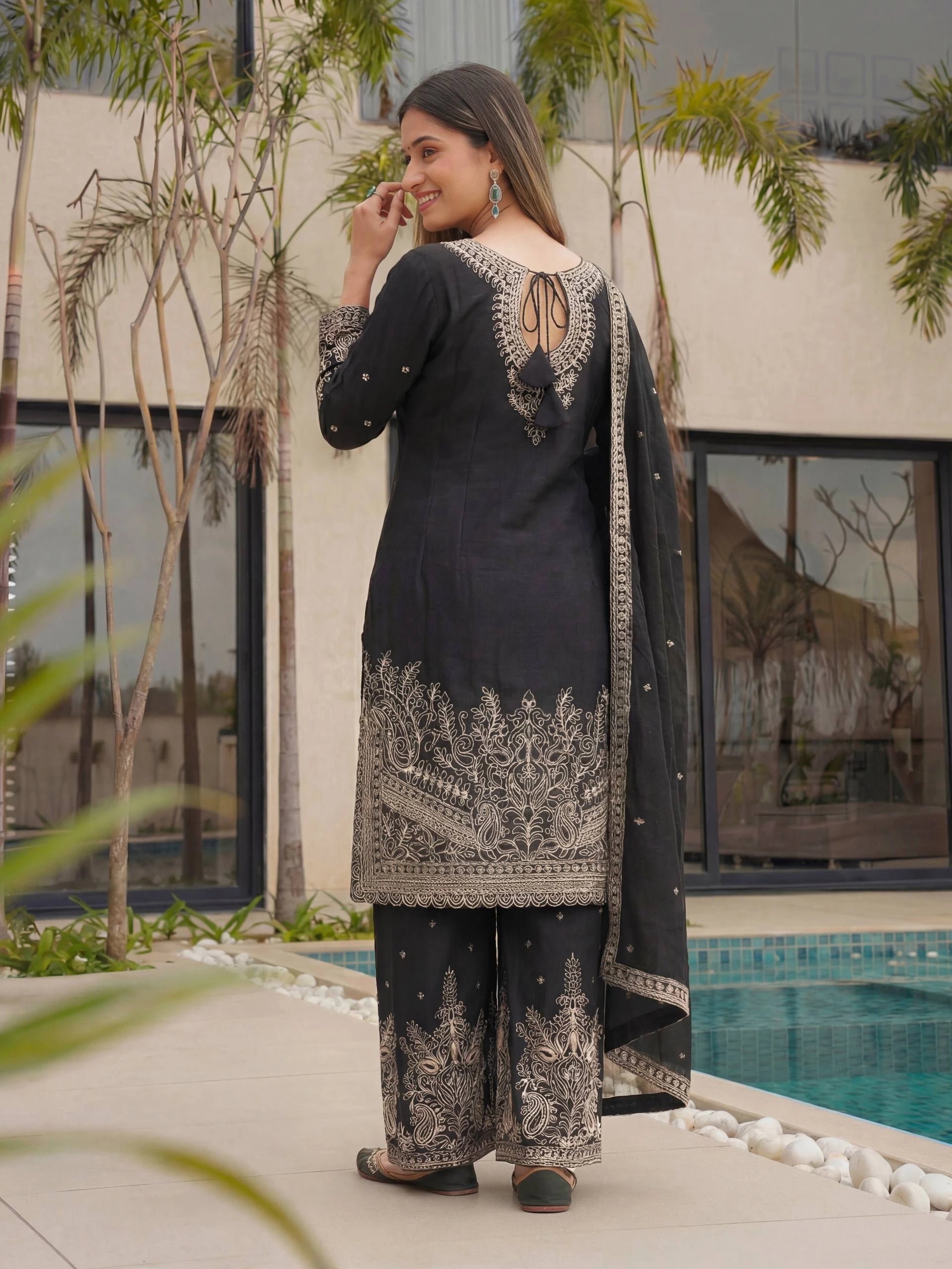 Rashmi Designer Chinon Silk Plazzo Suit Set