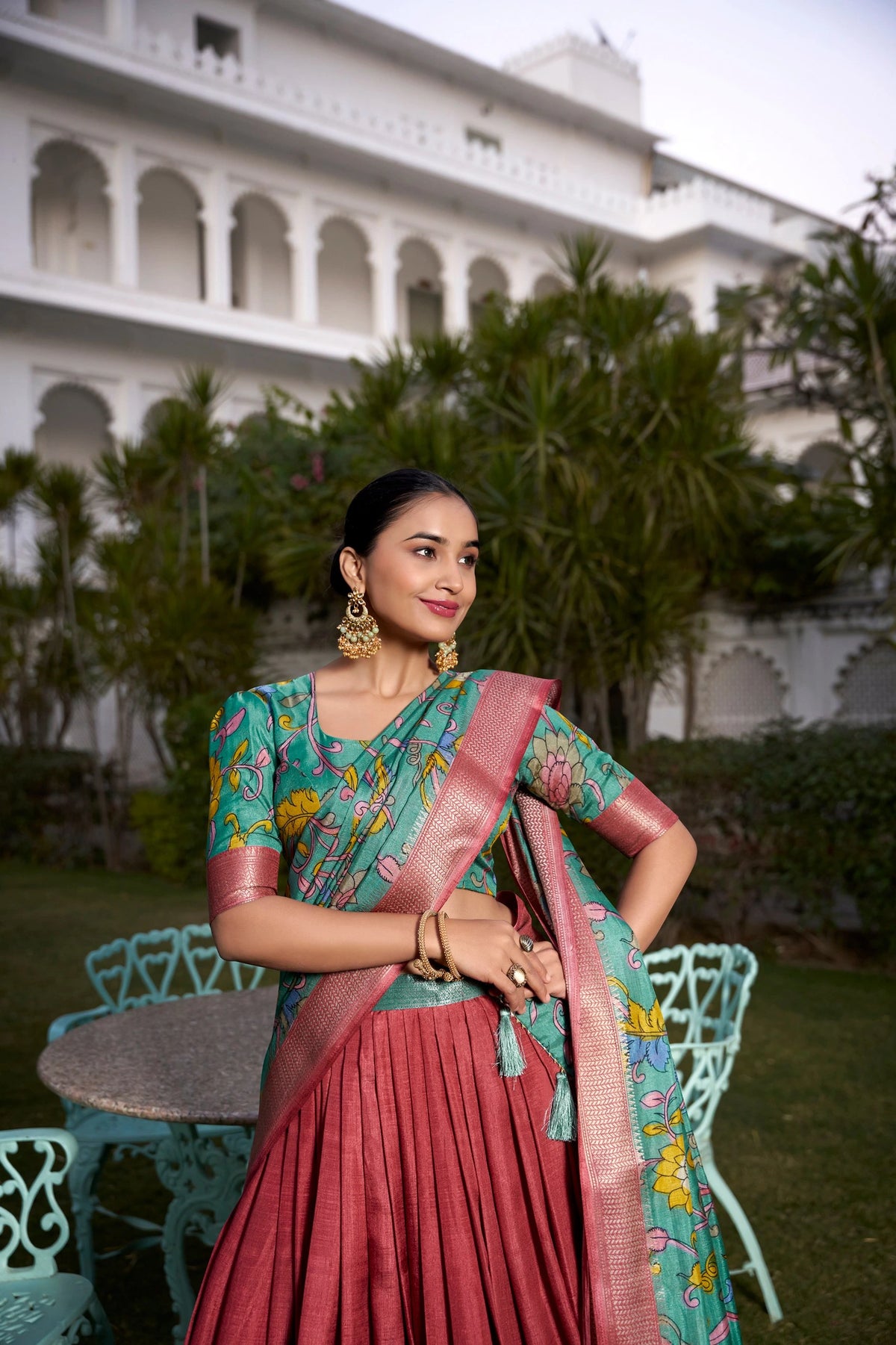 Kalamkari print Nehal Tusser silk lehenga – Kalyanja.