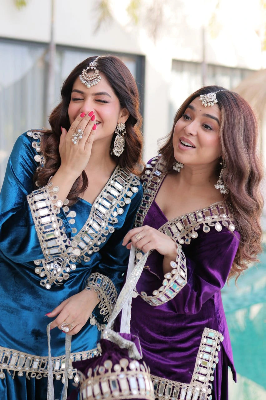 Kalyani Velvet Embroidered Gown Set