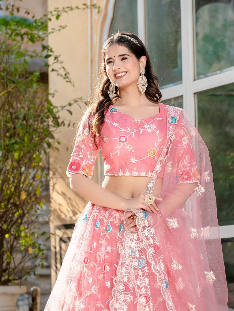 Gemini said
pink sequins thread embroidered lehenga