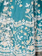 Teal Green Sequins Thread Embroidered Soft Net Lehenga