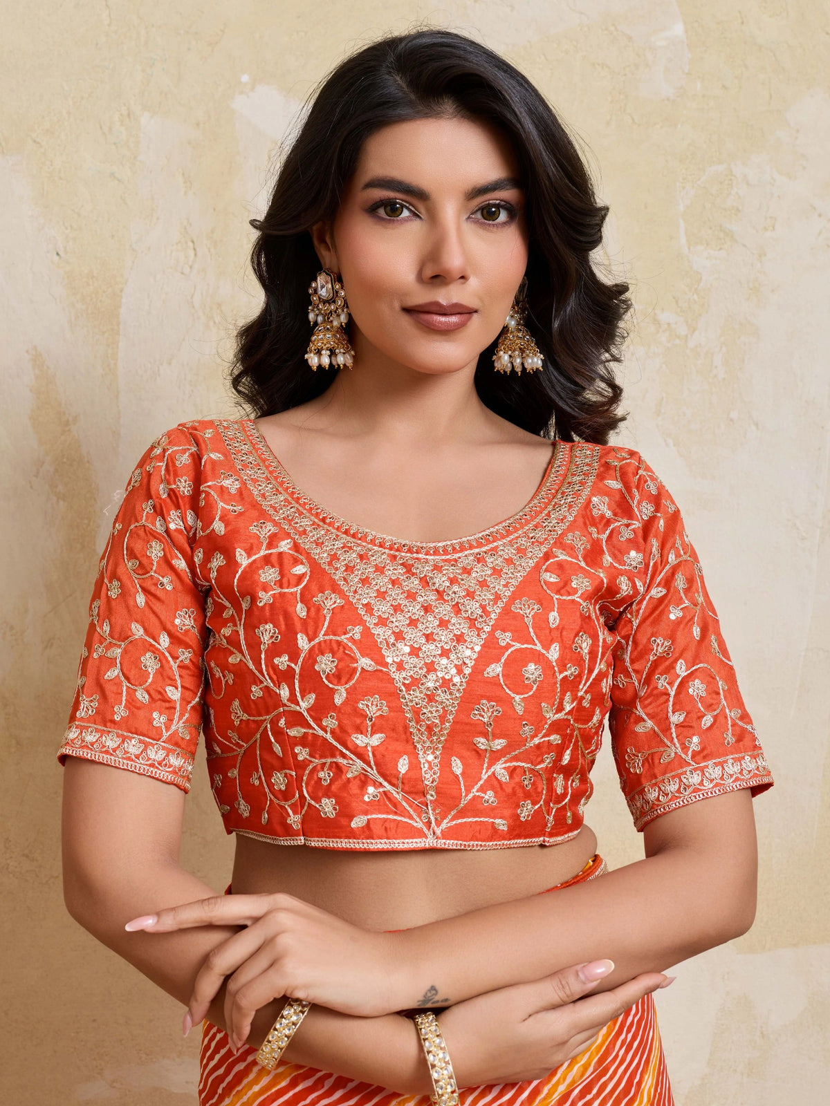Orange Bandhej Print Georgette Saree