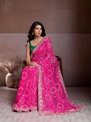 dark pink bandhej print georgette saree