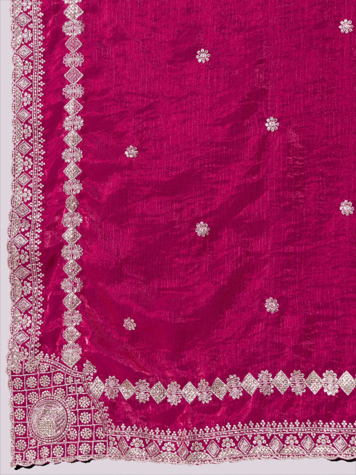 dark pink embroidered fendy chiffon saree