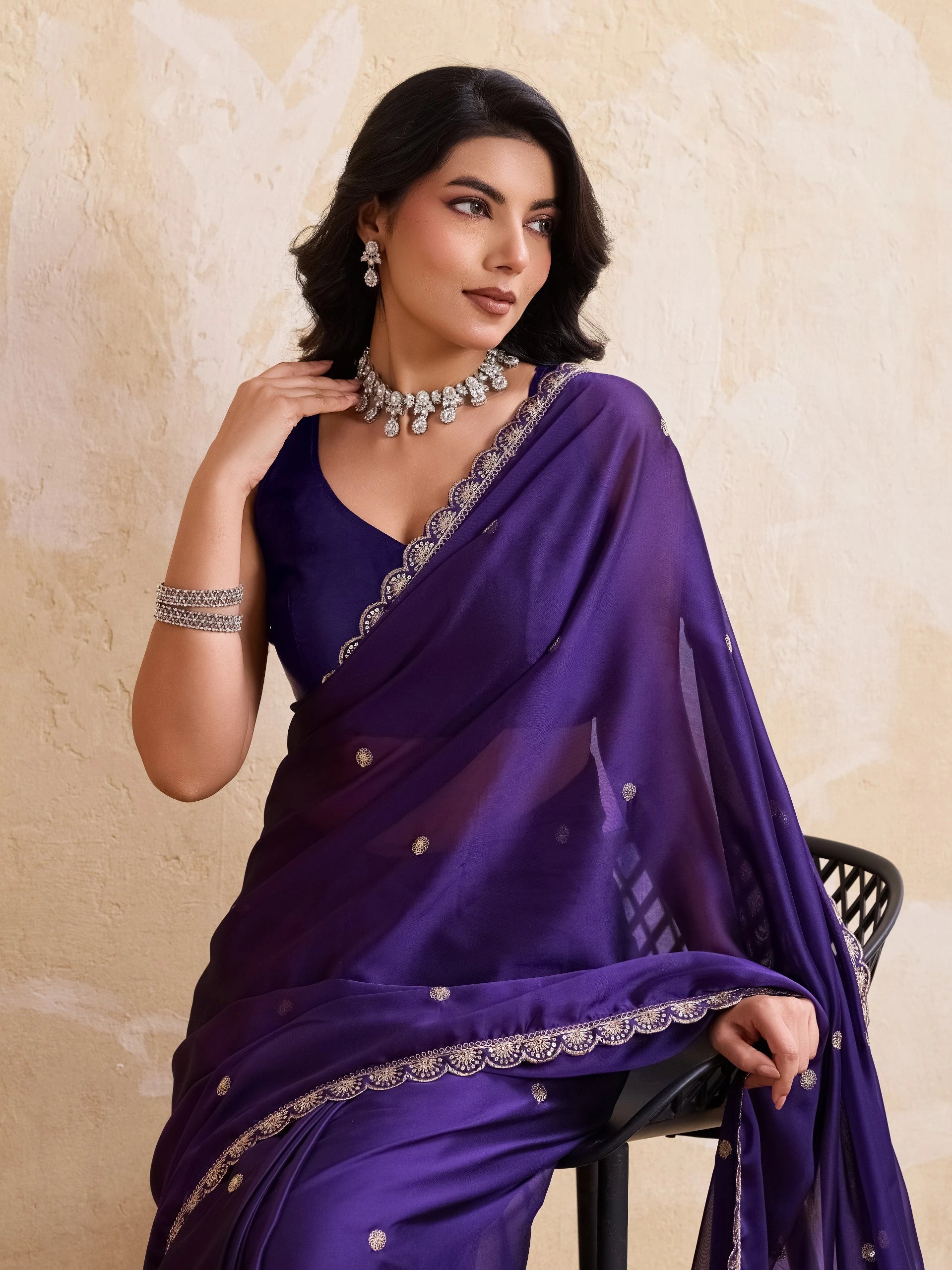 Soft Purple Embroidered Rangoli Silk Saree