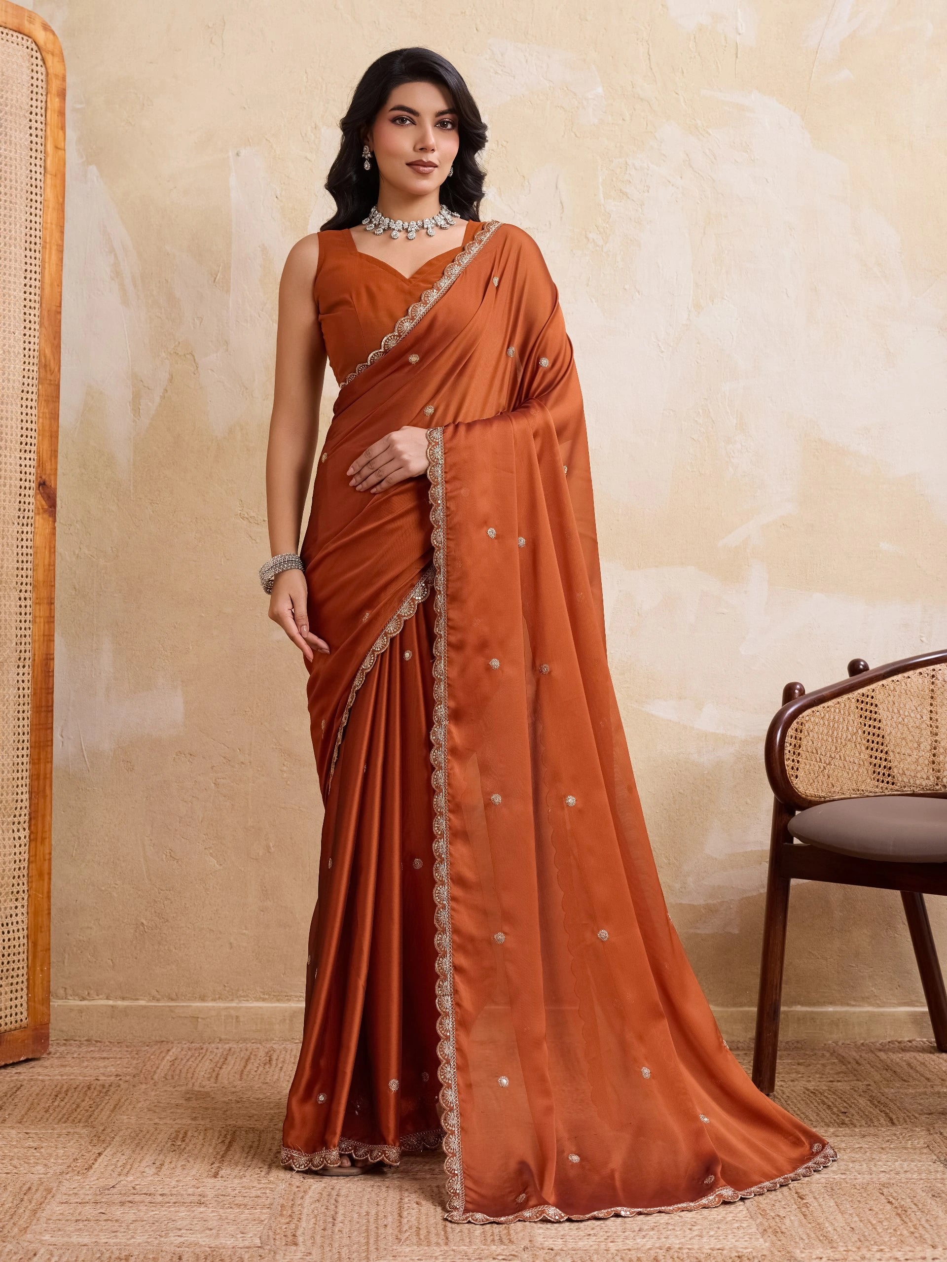 light orange rangoli silk saree