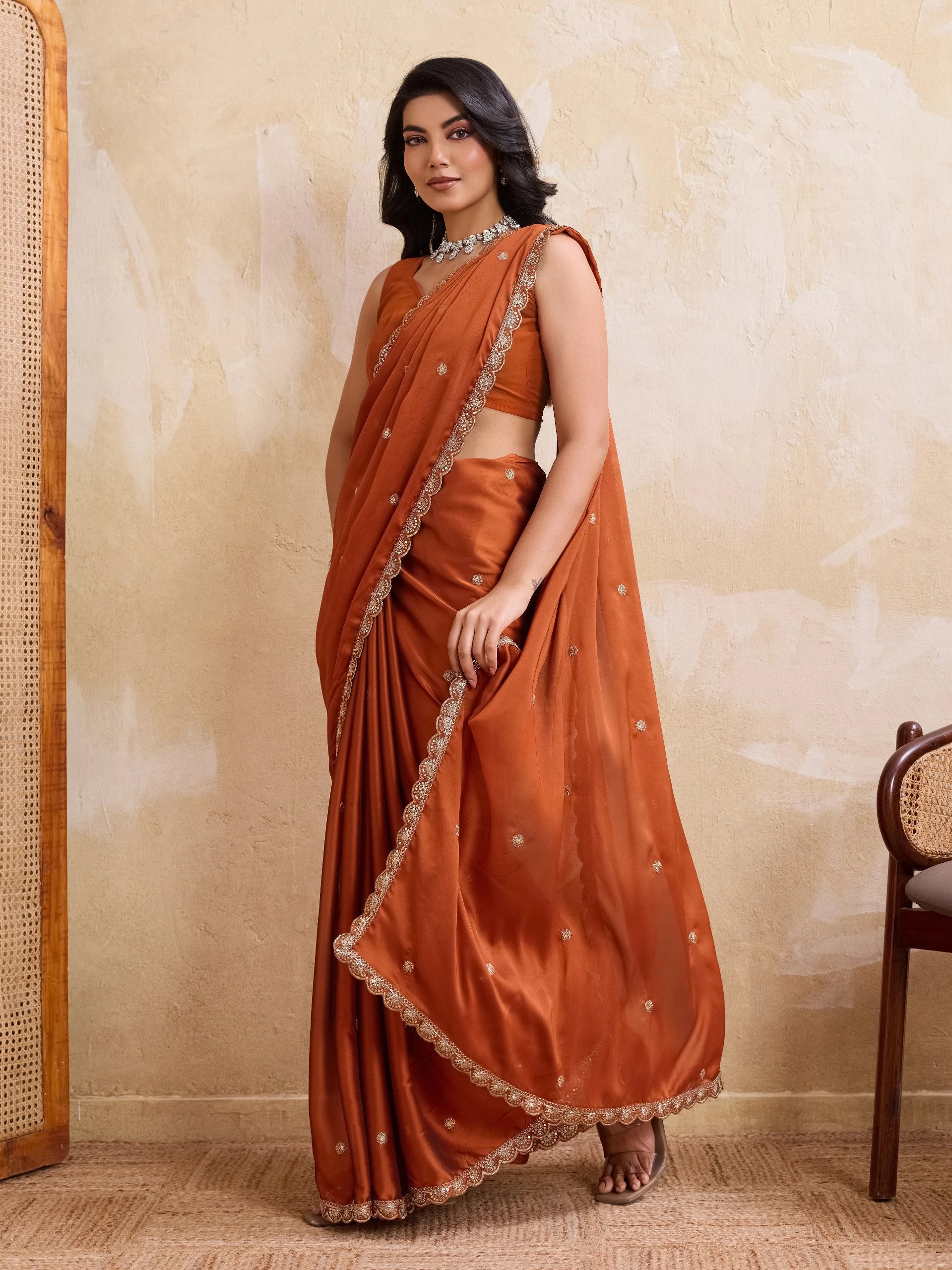 light orange rangoli silk saree
