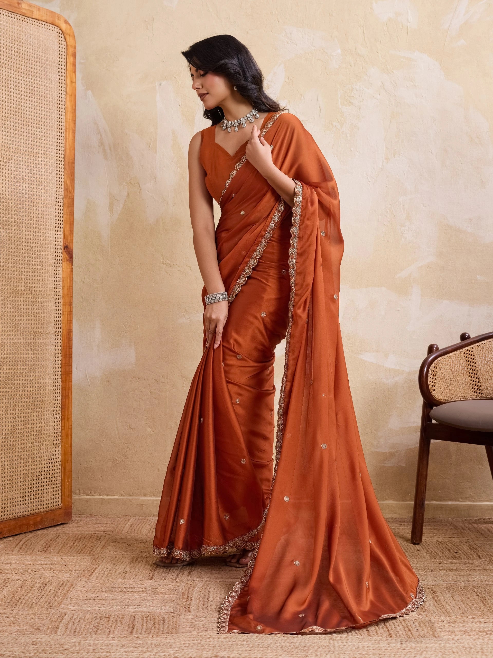 light orange rangoli silk saree