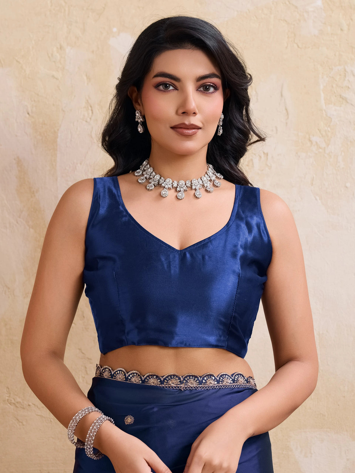 Navy Blue Embroidered Rangoli Silk Saree