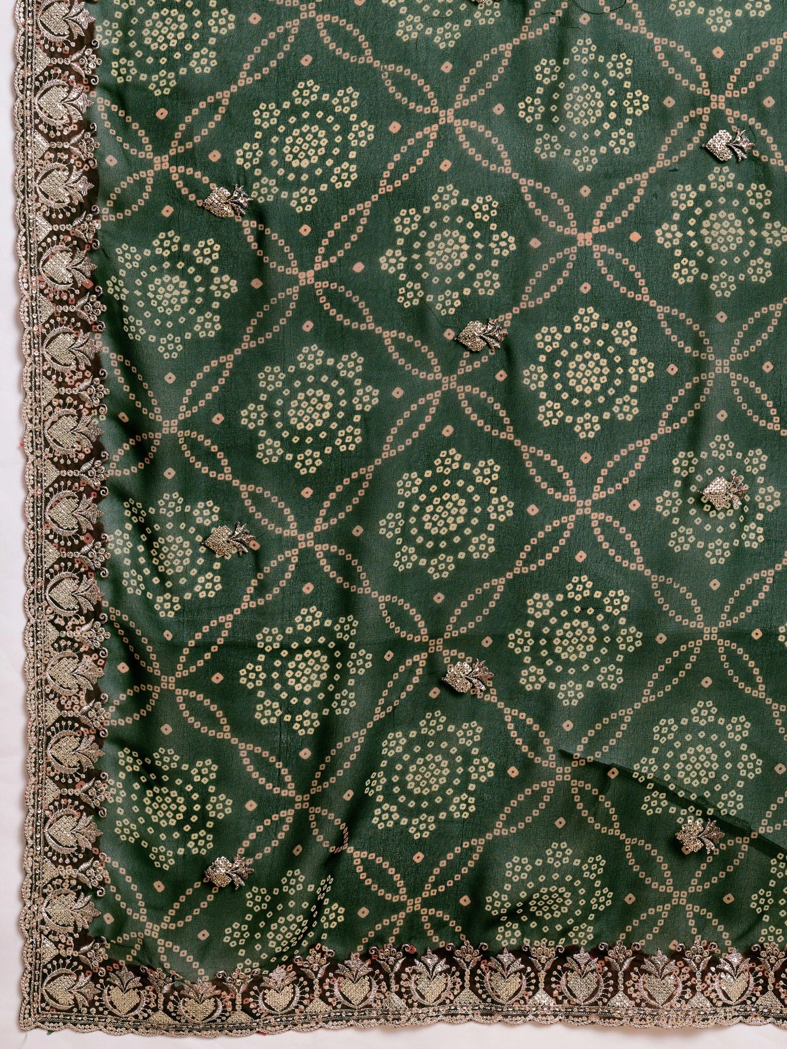 dark green georgette bandhej print saree