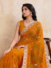 Yellow Georgette Bandhej Print Saree