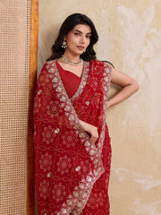 red georgette bandhej print saree