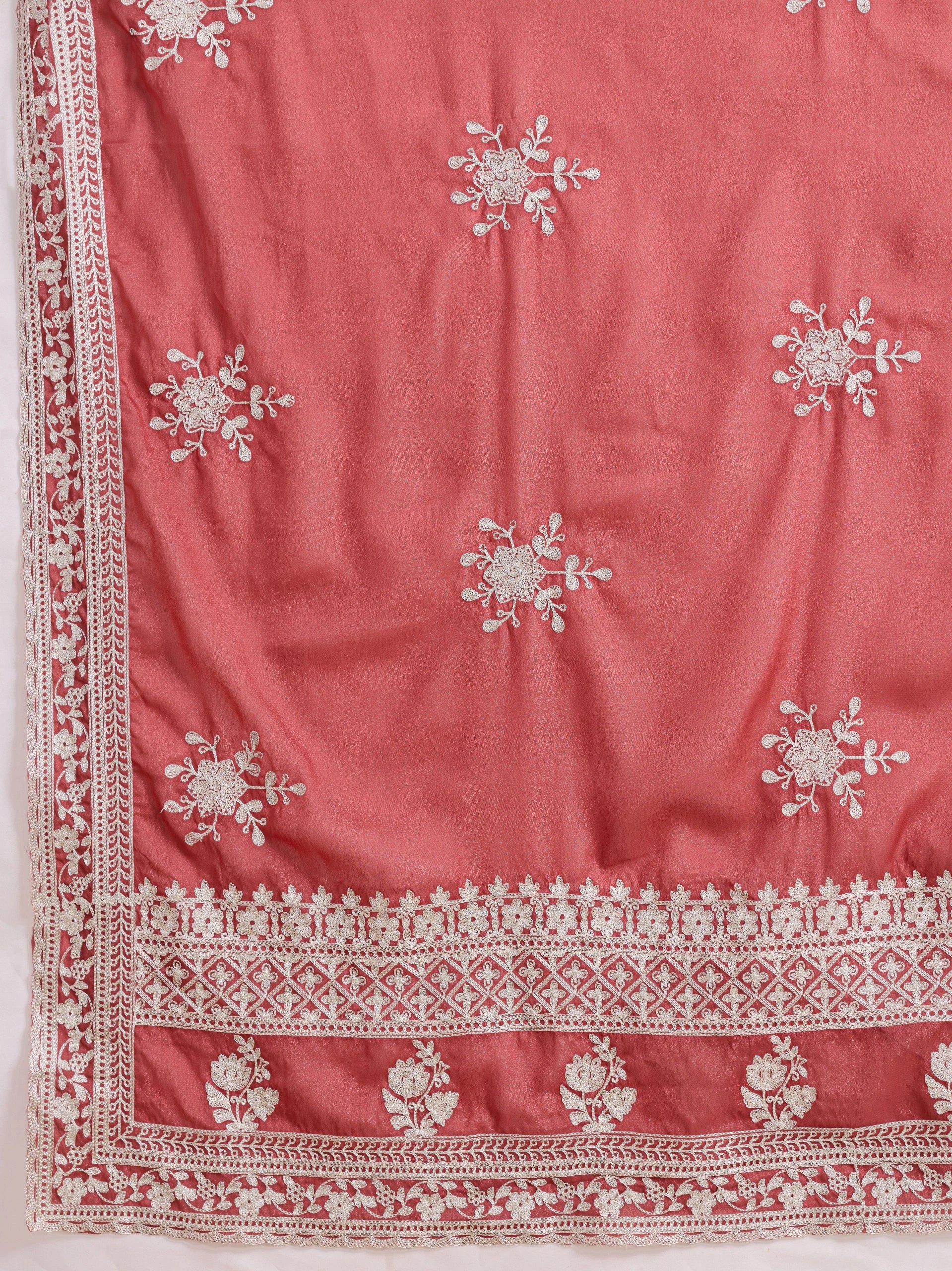 pink cheinstich embroidered star georgette saree