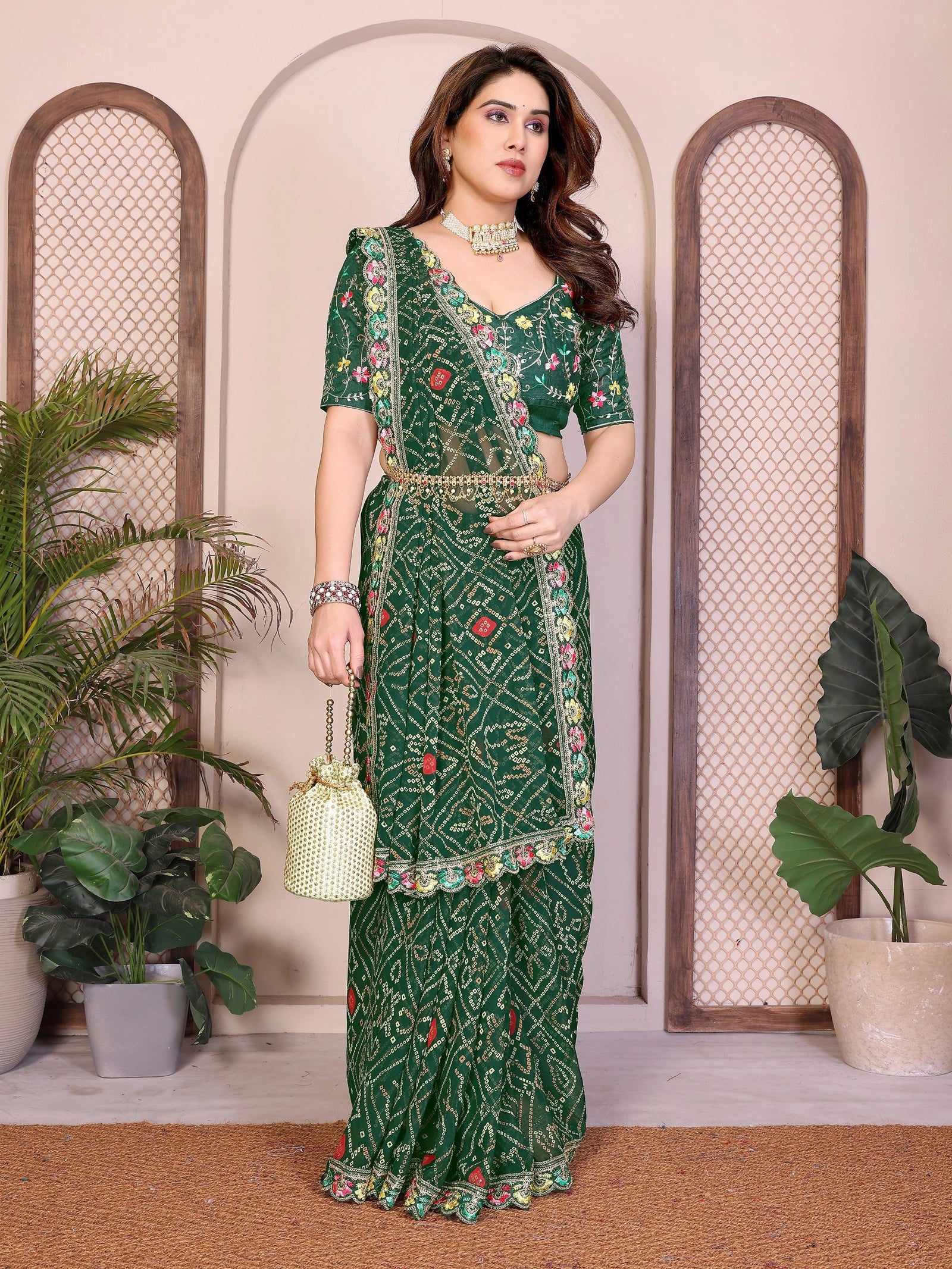 Dark Green Georgette Saree
