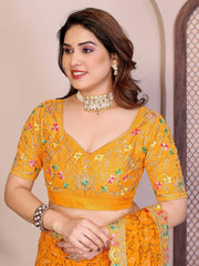 yellow bandhej print georgette saree