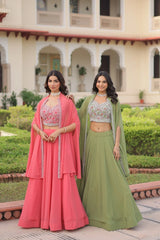Pink Embroidered Faux Georgette Lehenga