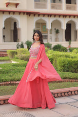 pink embroidered faux georgette lehenga