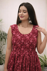 Maroon Organza Silk Gown Dress