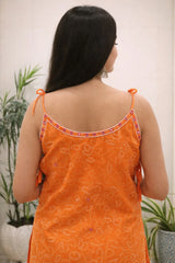 orange mirror thread work kurti