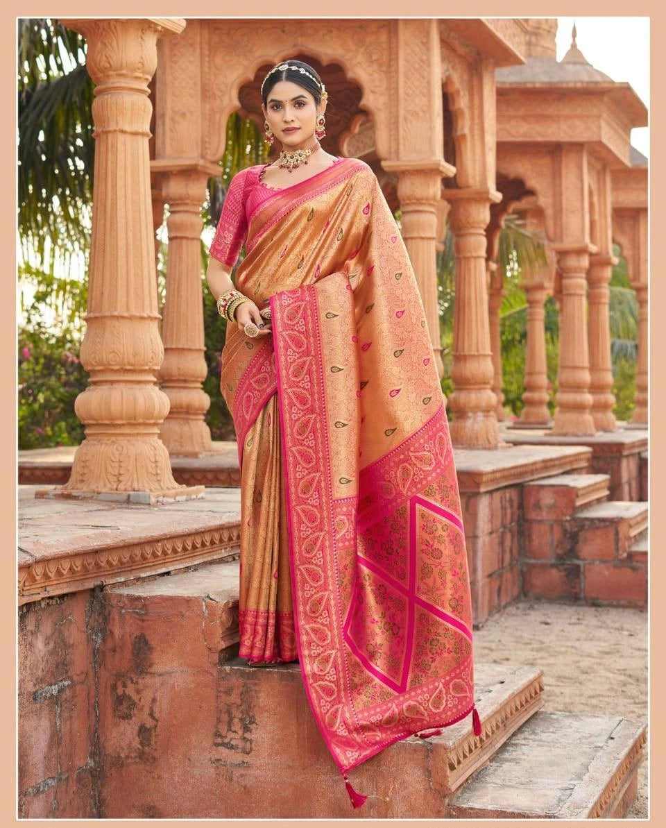 dark pink soft banarasi silk saree
