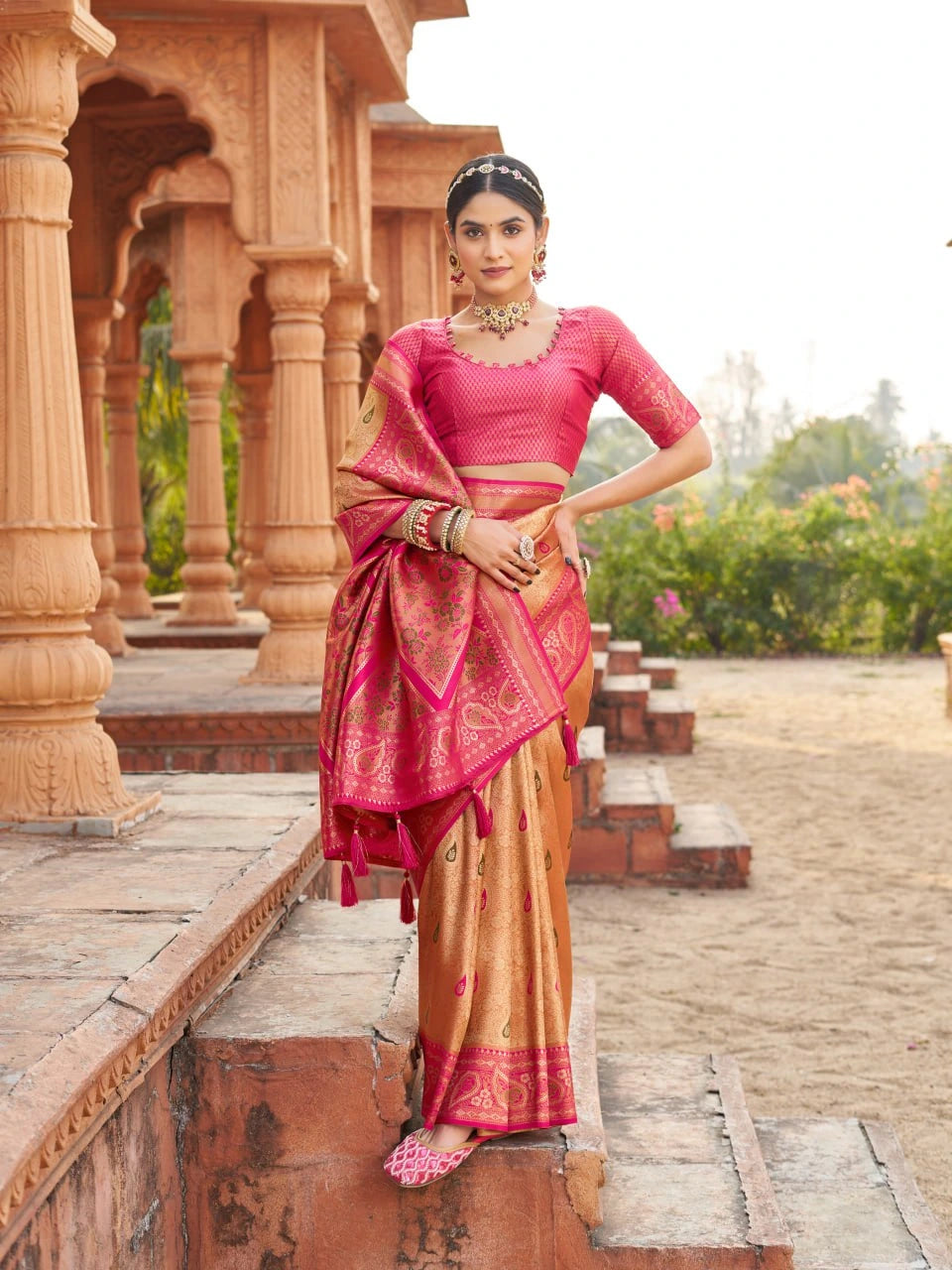 Dark Pink Soft Banarasi Silk Saree