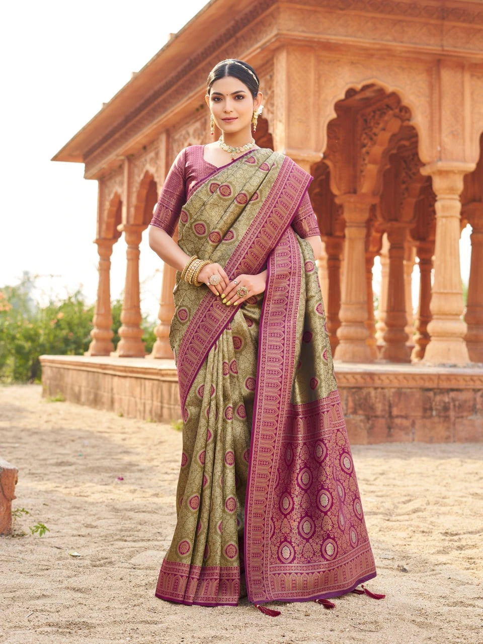 Light Beige Soft Banarasi Silk Saree