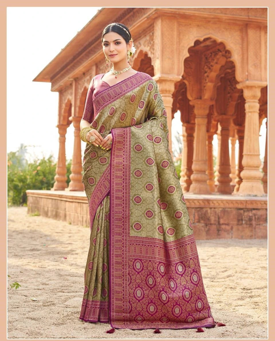 Light Beige Soft Banarasi Silk Saree