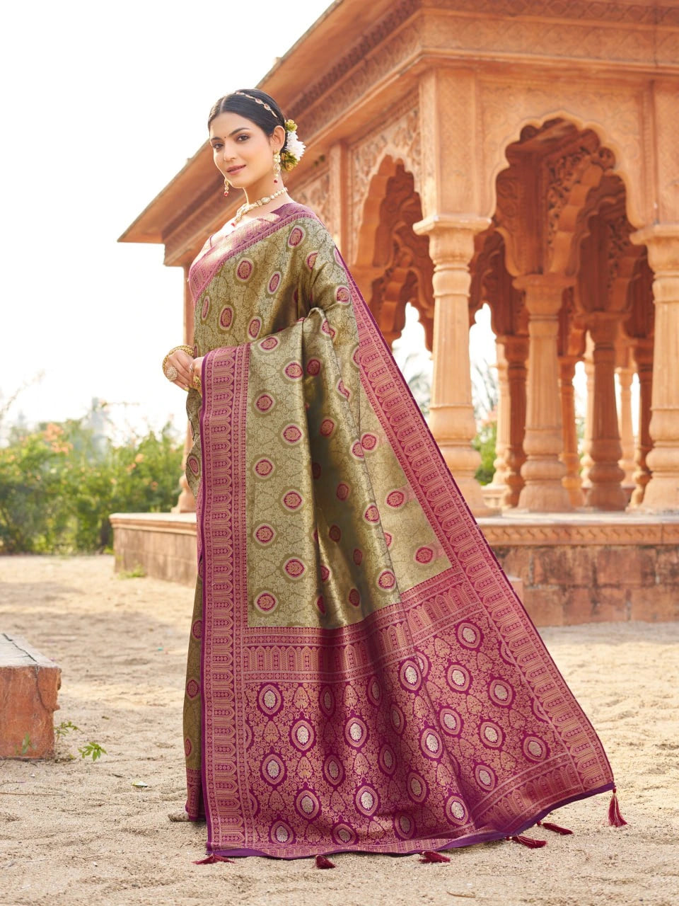 Light Beige Soft Banarasi Silk Saree