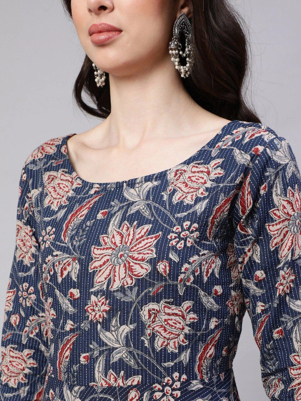 Black Digital Floral Printed Rayon Gown