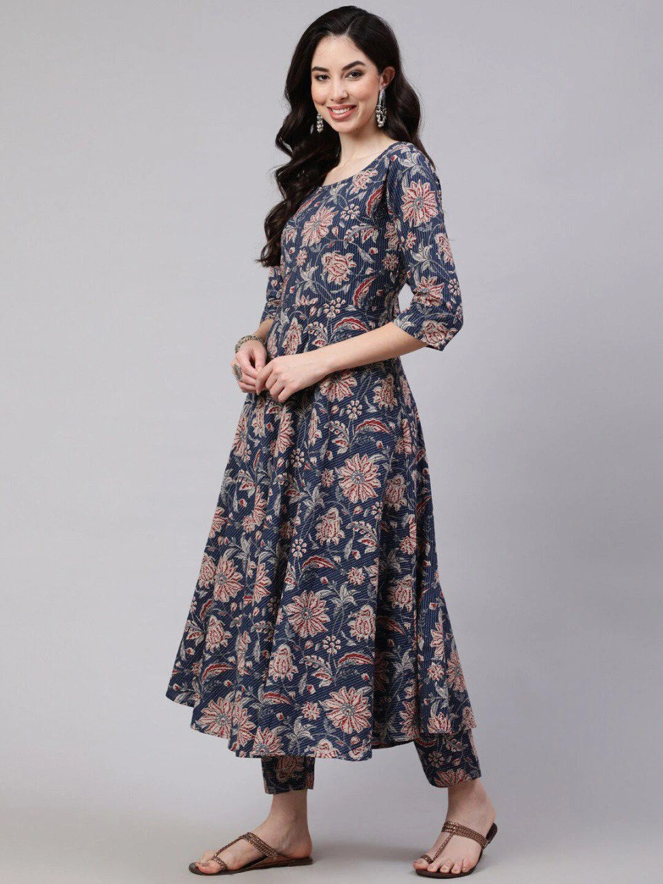 black digital floral printed rayon gown