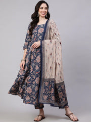 black digital floral printed rayon gown