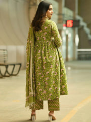 Pista Green Printed Rayon Gown