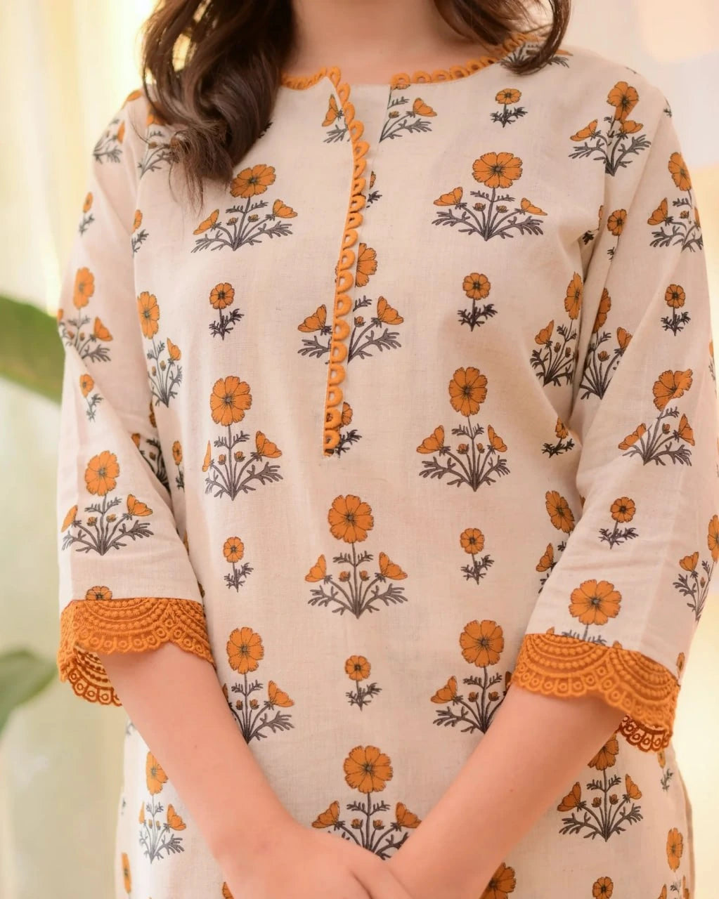 floral print cream rayon kurta and pant set