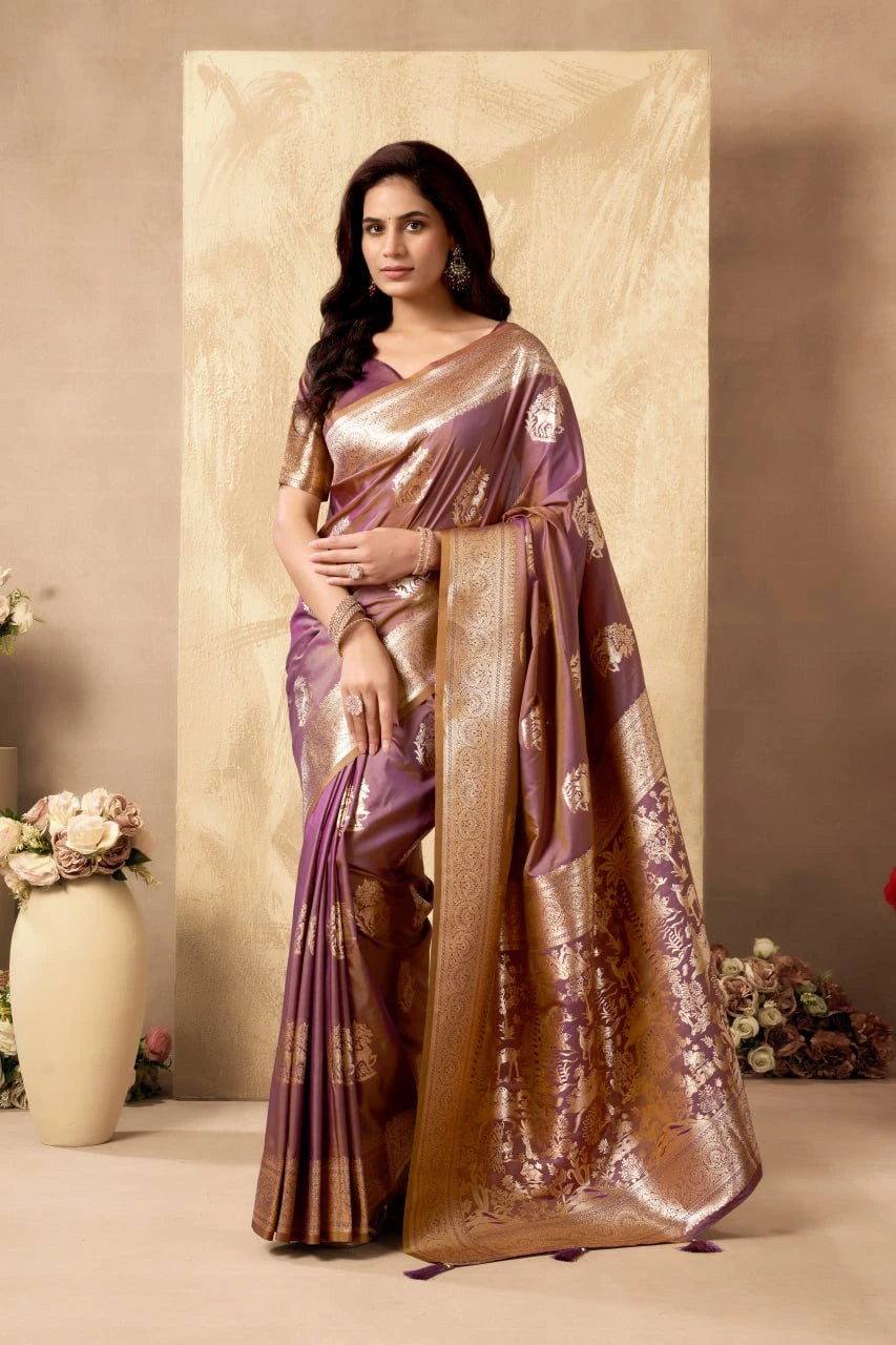 Art Silk Saree is a purple Banarasi-style