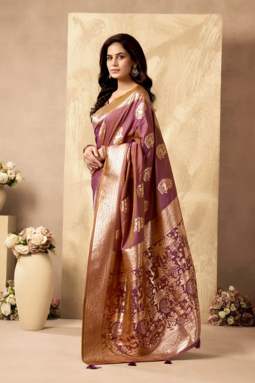 Art Silk Saree is a purple Banarasi-style