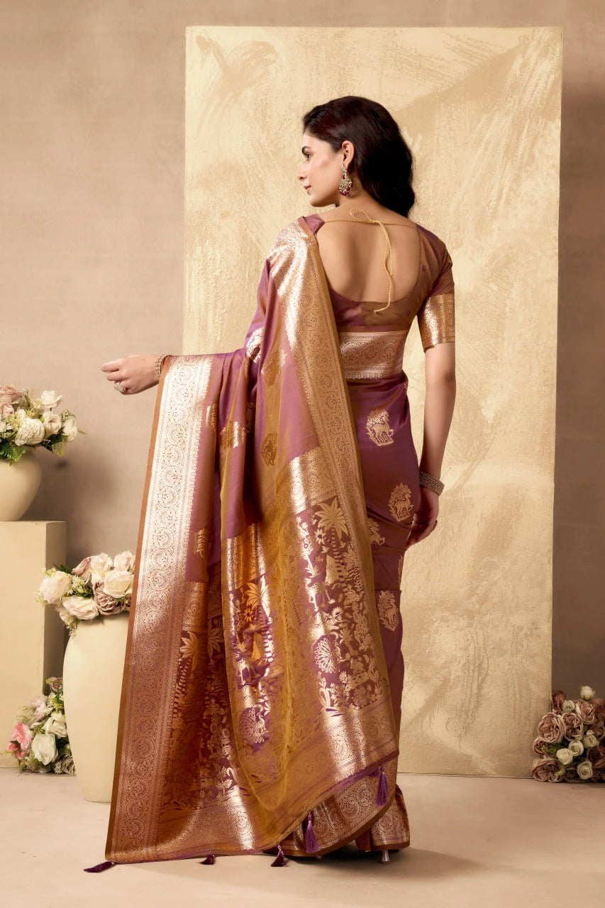 Art Silk Saree is a purple Banarasi-style