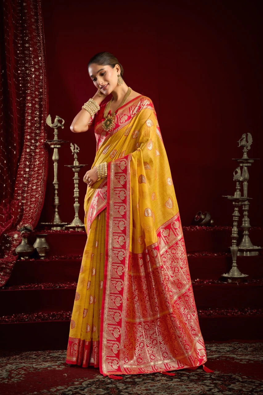 Mustard Yellow Banarasi Zari Saree