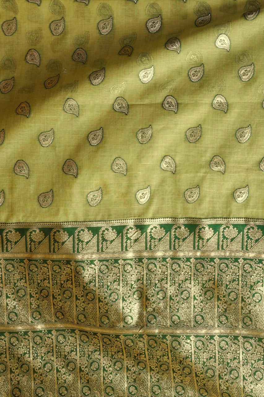 Pastel Pistachio Green Banarasi Zari Saree