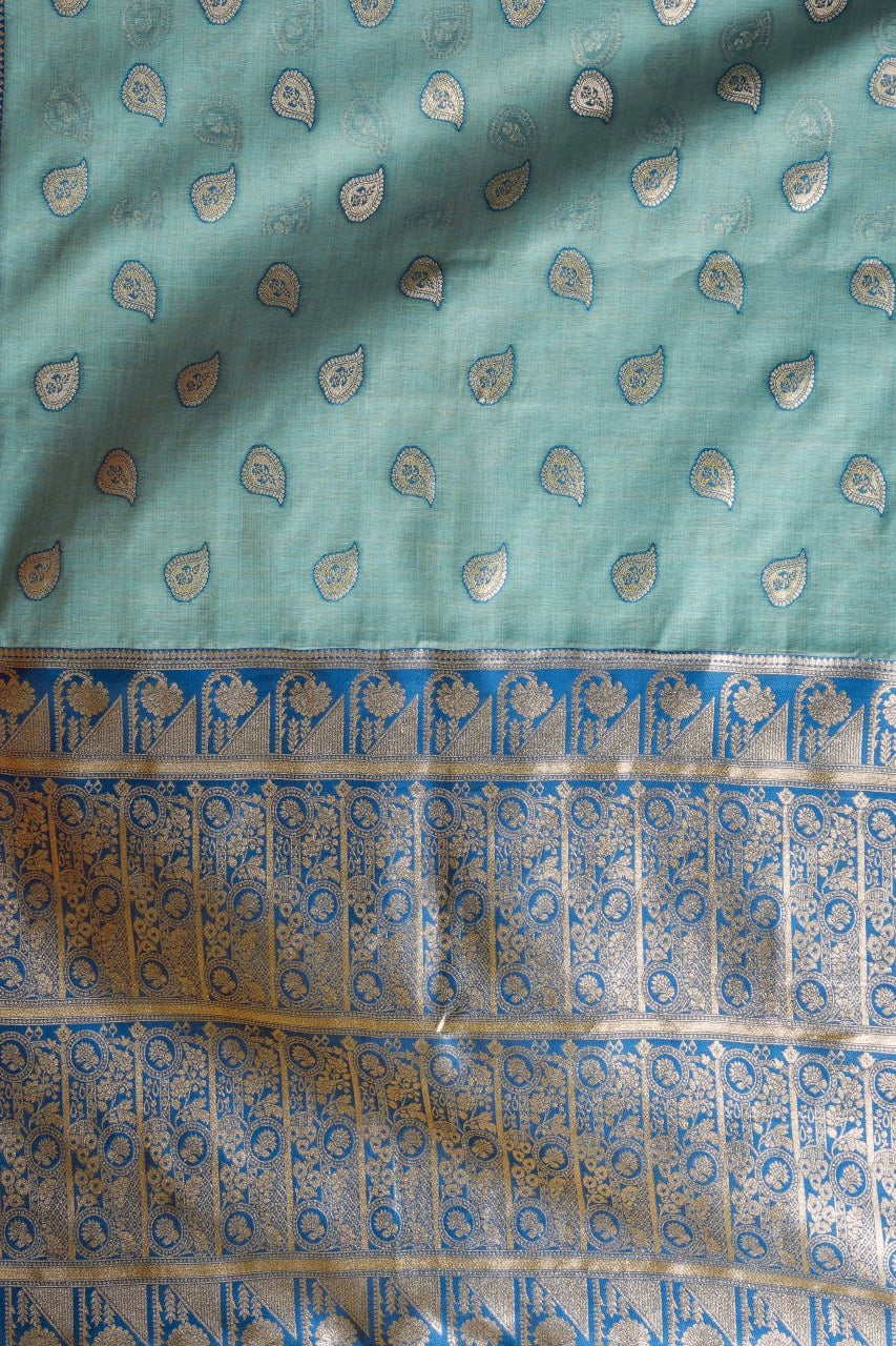 sea green Banarasi silk saree