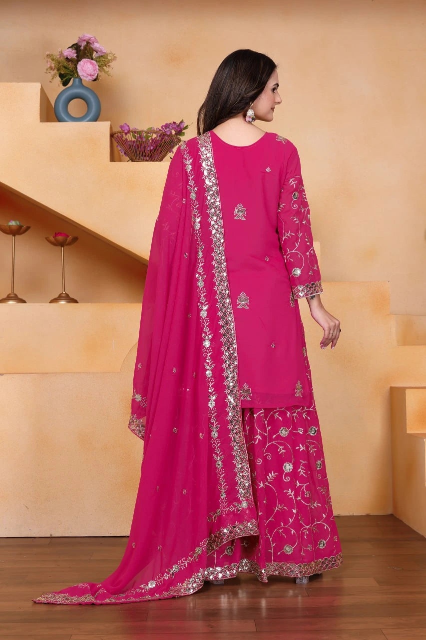 Dark Pink Faux Georgette Suit