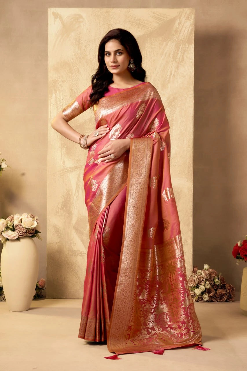 pink woven Banarasi art silk saree